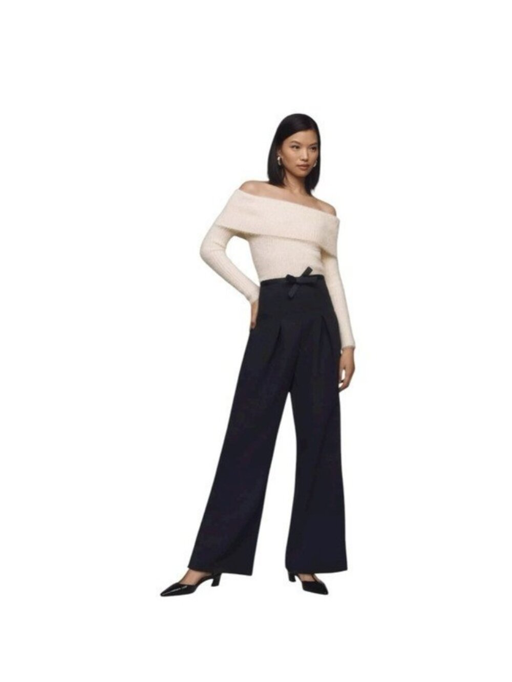 ANTHROPOLOGIE Corset Bow Pleated Wide Leg Trousers Black Size 6 NEW